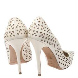 مملوكة مسبقًا Jimmy Choo White Perforated Leather Anouk Pointed Toe Pumps Size 38.5