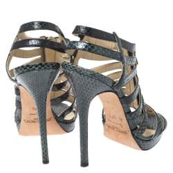 Jimmy Choo Green/Black Python Glenys Gladiator Platform Sandals Size 37.5