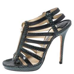 Jimmy Choo Green/Black Python Glenys Gladiator Platform Sandals Size 37.5