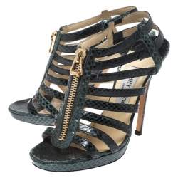 Jimmy Choo Green/Black Python Glenys Gladiator Platform Sandals Size 37.5