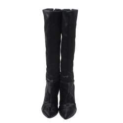 Pre Owned Jimmy Choo Black Crystal Embellished Satin Zip Knee Length  Boots Size 38.5