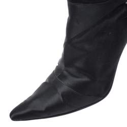 Pre Owned Jimmy Choo Black Crystal Embellished Satin Zip Knee Length  Boots Size 38.5
