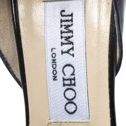 Jimmy Choo Black/Cream Snakeskin And Patent Leather Ankle Strap Sandals Size 38.5