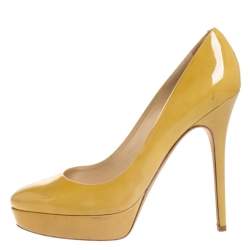 Jimmy Choo Light Mustard Patent Leather Cosmic Platform Pumps Size 40