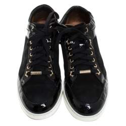 Jimmy Choo Black Suede and Patent Leather Miami Low Top Sneakers Size 39.5