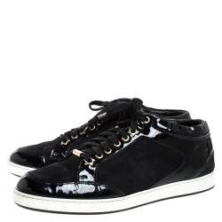 Jimmy Choo Black Suede and Patent Leather Miami Low Top Sneakers Size 39.5
