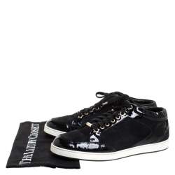 Jimmy Choo Black Suede and Patent Leather Miami Low Top Sneakers Size 39.5