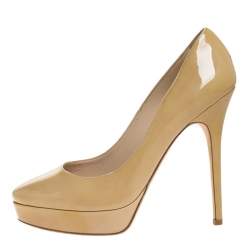 Pre Owned Jimmy Choo Cream Patent Leather Cosmic Platform Pumps Size 39