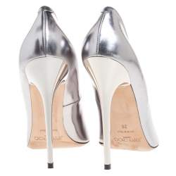 Pre Owned حذاء كعب عالي جيمي تشو انوك مقدمة مدببة جلد فضي مقاس 39