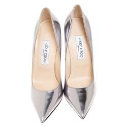 Pre Owned حذاء كعب عالي جيمي تشو انوك مقدمة مدببة جلد فضي مقاس 39