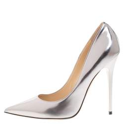 Pre Owned حذاء كعب عالي جيمي تشو انوك مقدمة مدببة جلد فضي مقاس 39