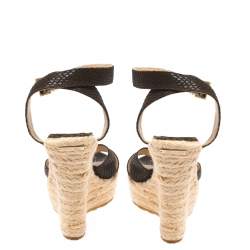 Pre Owned Jimmy Choo Brown Python Embossed Leather Ankle Wrap Phoenix Espadrille Wedges Size 38
