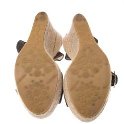 Pre Owned Jimmy Choo Brown Python Embossed Leather Ankle Wrap Phoenix Espadrille Wedges Size 38