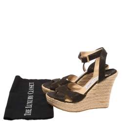 Pre Owned Jimmy Choo Brown Python Embossed Leather Ankle Wrap Phoenix Espadrille Wedges Size 38