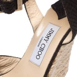 Pre Owned Jimmy Choo Brown Python Embossed Leather Ankle Wrap Phoenix Espadrille Wedges Size 38
