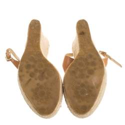 Pre Owned Jimmy Choo Brown Leather Polar Slingback Espadrille Wedge Sandals Size 38.5