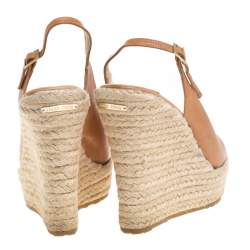 Pre Owned Jimmy Choo Brown Leather Polar Slingback Espadrille Wedge Sandals Size 38.5