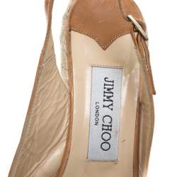 Pre Owned Jimmy Choo Brown Leather Polar Slingback Espadrille Wedge Sandals Size 38.5
