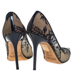 Pre Owned Jimmy Choo Blue Lace and Patent Leather Amika Cap Toe Pointed Pumps Size 36