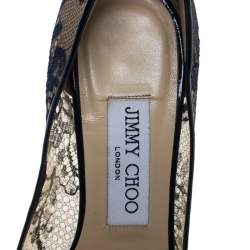 Pre Owned Jimmy Choo Blue Lace and Patent Leather Amika Cap Toe Pointed Pumps Size 36