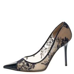 Pre Owned Jimmy Choo Blue Lace and Patent Leather Amika Cap Toe Pointed Pumps Size 36
