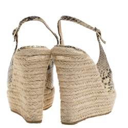 Pre Owned Jimmy Choo Multicolor Python Embossed Leather Polar Espadrille Wedge Slingback Sandals Size 38.5