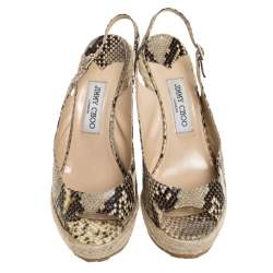 Pre Owned Jimmy Choo Multicolor Python Embossed Leather Polar Espadrille Wedge Slingback Sandals Size 38.5