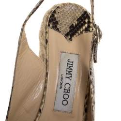 Pre Owned Jimmy Choo Multicolor Python Embossed Leather Polar Espadrille Wedge Slingback Sandals Size 38.5