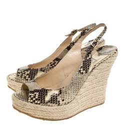 Pre Owned Jimmy Choo Multicolor Python Embossed Leather Polar Espadrille Wedge Slingback Sandals Size 38.5