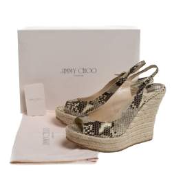 Pre Owned Jimmy Choo Multicolor Python Embossed Leather Polar Espadrille Wedge Slingback Sandals Size 38.5