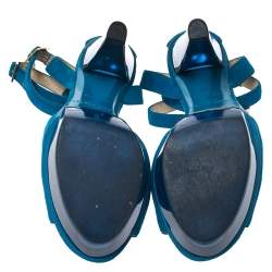 Pre Owned Jimmy Choo Blue Suede Ankle Strap Niagara Platform Sandals Size 38.5