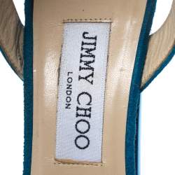 Pre Owned Jimmy Choo Blue Suede Ankle Strap Niagara Platform Sandals Size 38.5