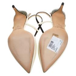 Pre Owned Jimmy Choo Off White/Black Leather Pointed Toe Ankle Strap Sandals Size 42
