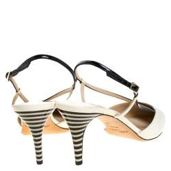 Pre Owned Jimmy Choo Off White/Black Leather Pointed Toe Ankle Strap Sandals Size 42