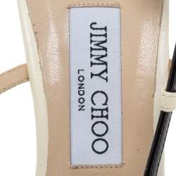 Pre Owned Jimmy Choo Off White/Black Leather Pointed Toe Ankle Strap Sandals Size 42
