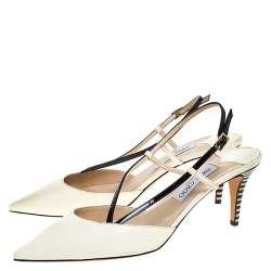 Pre Owned Jimmy Choo Off White/Black Leather Pointed Toe Ankle Strap Sandals Size 42