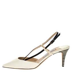 Pre Owned Jimmy Choo Off White/Black Leather Pointed Toe Ankle Strap Sandals Size 42