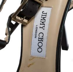 Pre Owned Jimmy Choo Metallic Dark Green Leather Cutout Open Toe Sandals Size 41