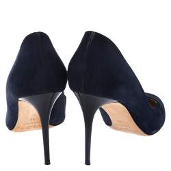 Pre Owned Jimmy Choo Blue Suede Round Toe Bridget Pumps Size 38