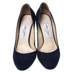 Pre Owned Jimmy Choo Blue Suede Round Toe Bridget Pumps Size 38