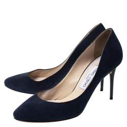 Pre Owned Jimmy Choo Blue Suede Round Toe Bridget Pumps Size 38