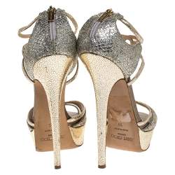 Pre Owned Jimmy Choo Gold Glitter Leather Platform Ankle Strap Sandals Size 39