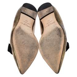 Pre Owned Jimmy Choo Metallic Gold Leather Gala Bow Ballet Flats Size 39