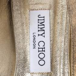 Pre Owned Jimmy Choo Metallic Gold Leather Gala Bow Ballet Flats Size 39