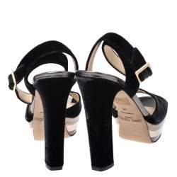 Pre Owned Jimmy Choo Black Velvet Ankle Strap Platform Block Heel Sandals Size 38