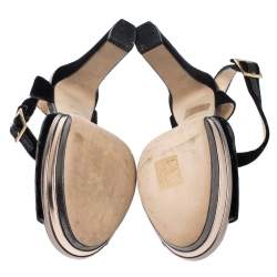 Pre Owned Jimmy Choo Black Velvet Ankle Strap Platform Block Heel Sandals Size 38