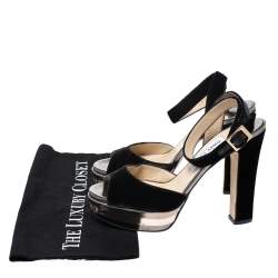 Pre Owned Jimmy Choo Black Velvet Ankle Strap Platform Block Heel Sandals Size 38