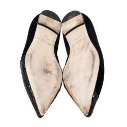 Pre Owned Jimmy Choo Black Glitter Fabric And Velvet Love Pointed Toe Flats Size 39