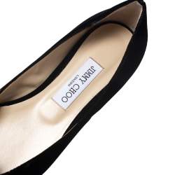 Pre Owned Jimmy Choo Black Glitter Fabric And Velvet Love Pointed Toe Flats Size 39