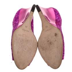 Pre Owned Jimmy Choo Pink Course Glitter Fabric Baxen Peep Toe Wedge Pumps 39